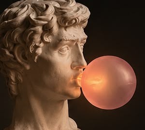 Classical plaster bust in warm studio light