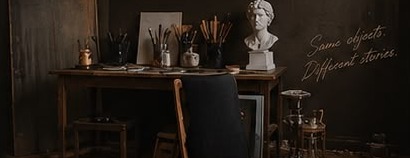 Dark workshop with a plaster bust and a handwritten note